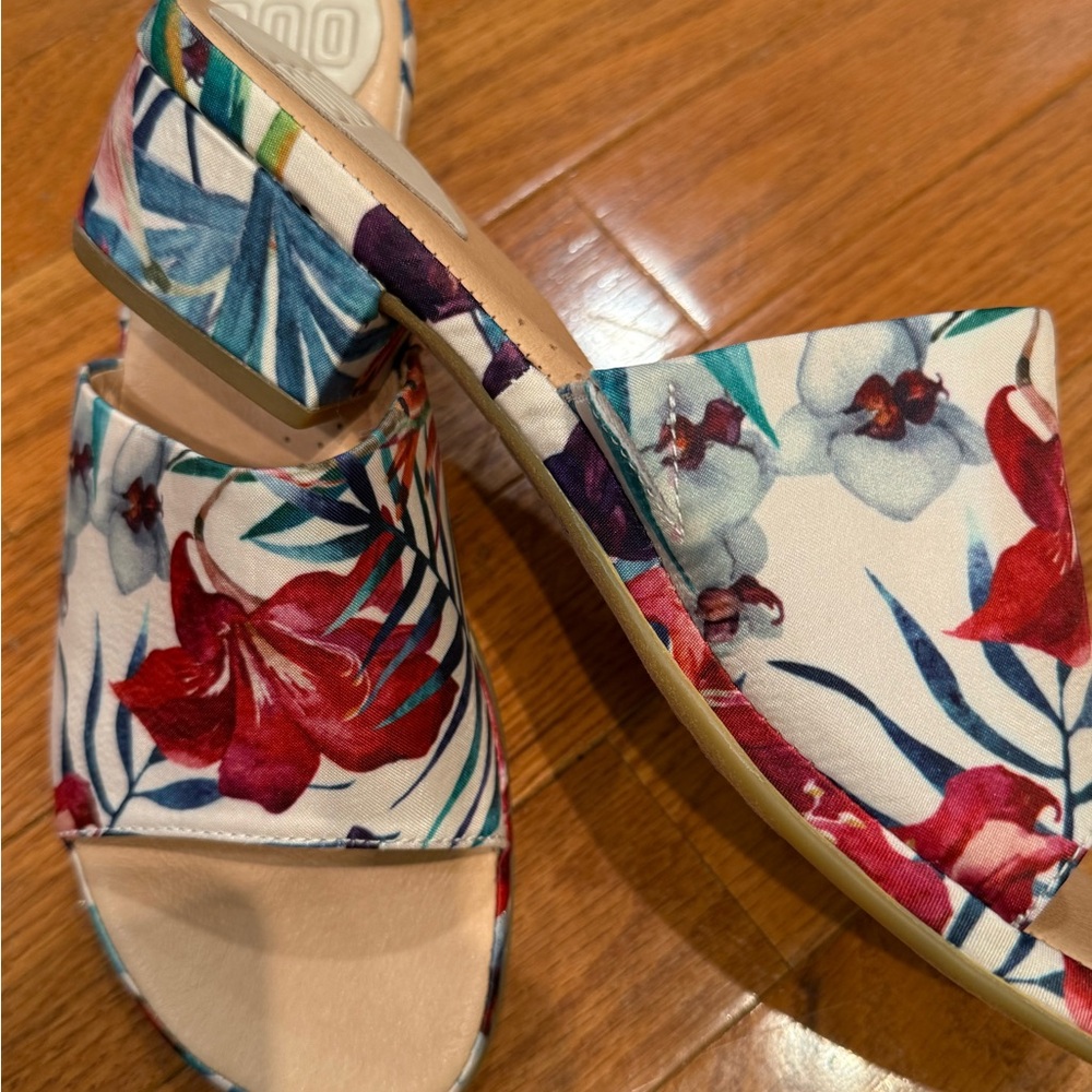 Red and Blue Floral Sandals with Wide Strap